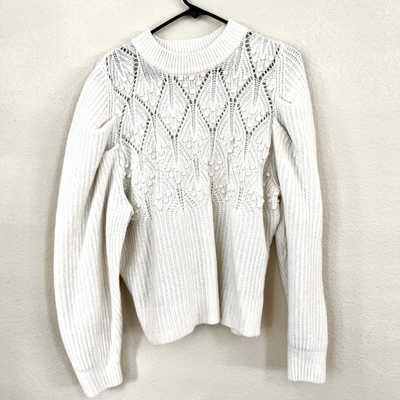 A New Day White Knit Puffy Sleeve Embroidered Sweater Size Large - Picture 3 of 5
